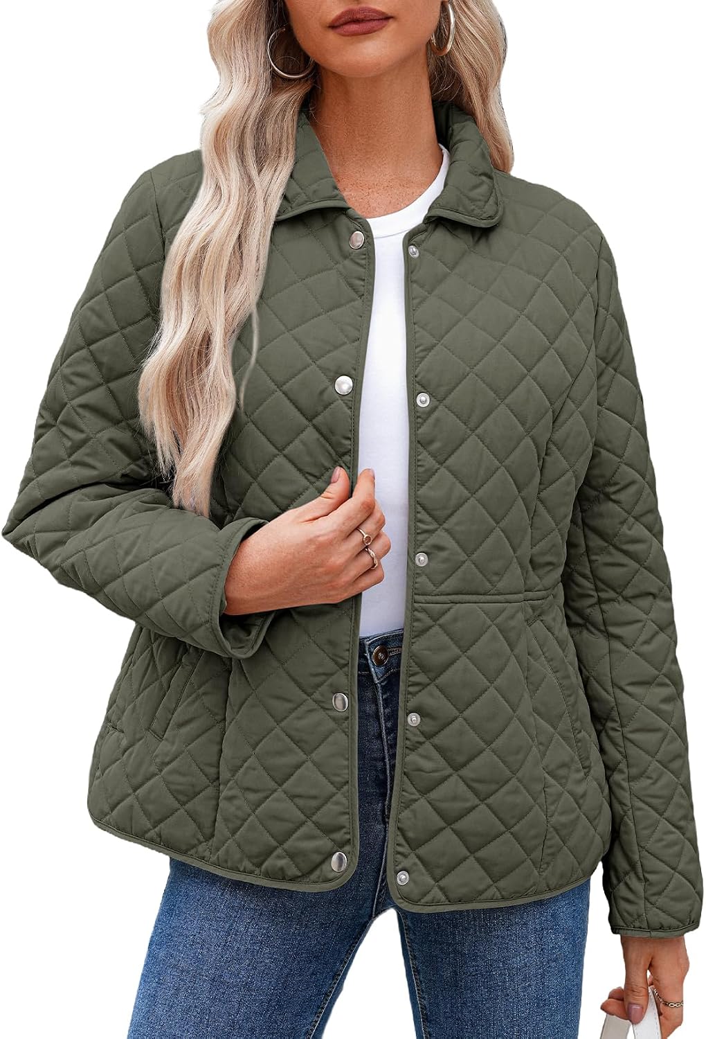 Winter Quilted Jackets Long Sleeve Button Down Diamond image 1