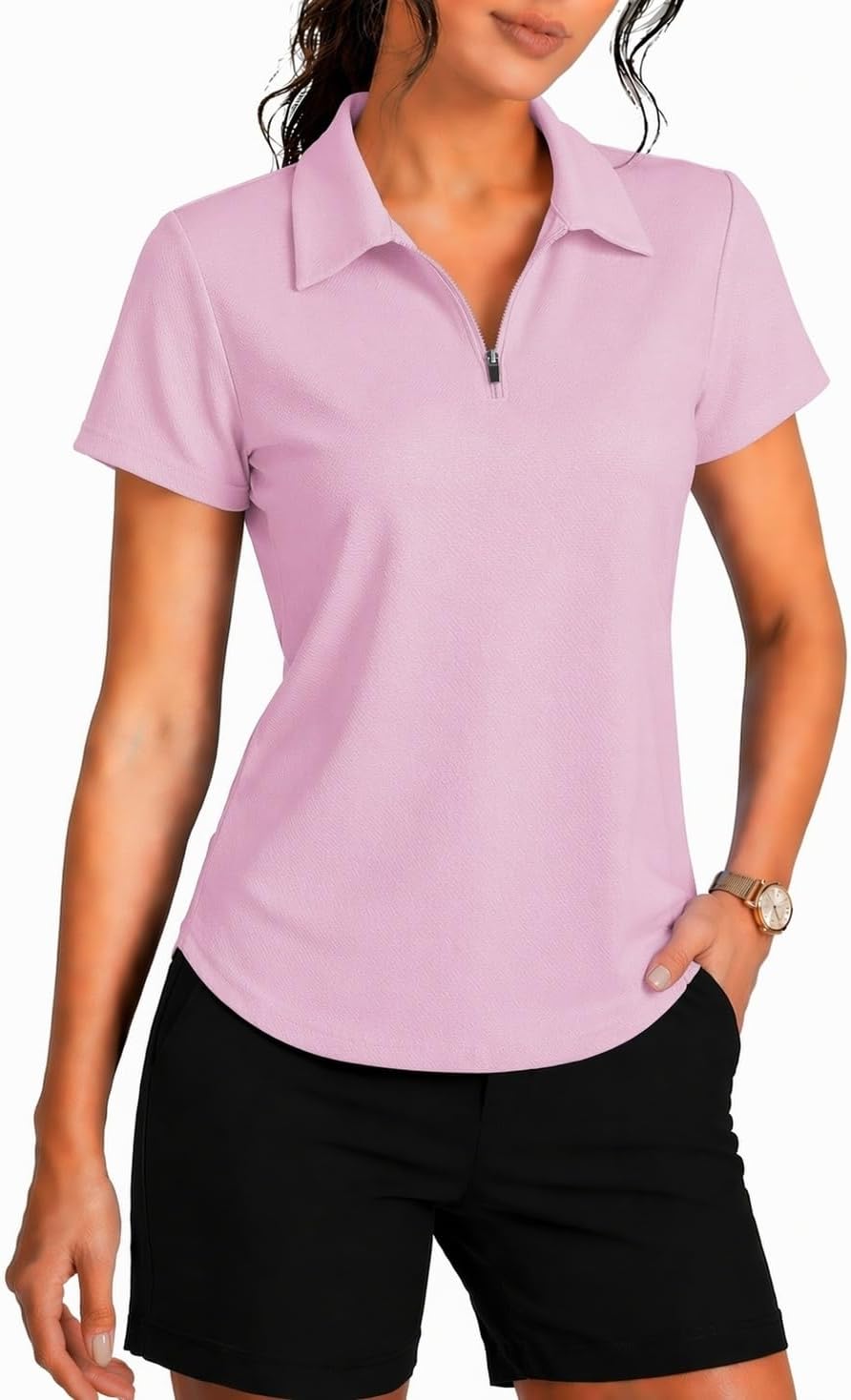 PINSPARK Golf Shirt Short Sleeve Polo UPF 50+ 1/4 Zip image 1